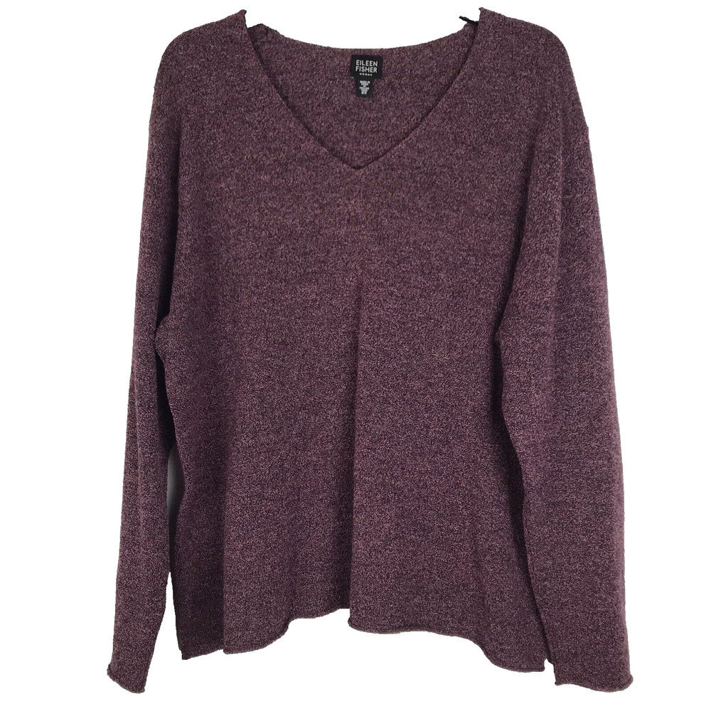 Eileen Fisher Sweater Merino Wool V-Neck Pullover Marled Knit Mauve Size 2X